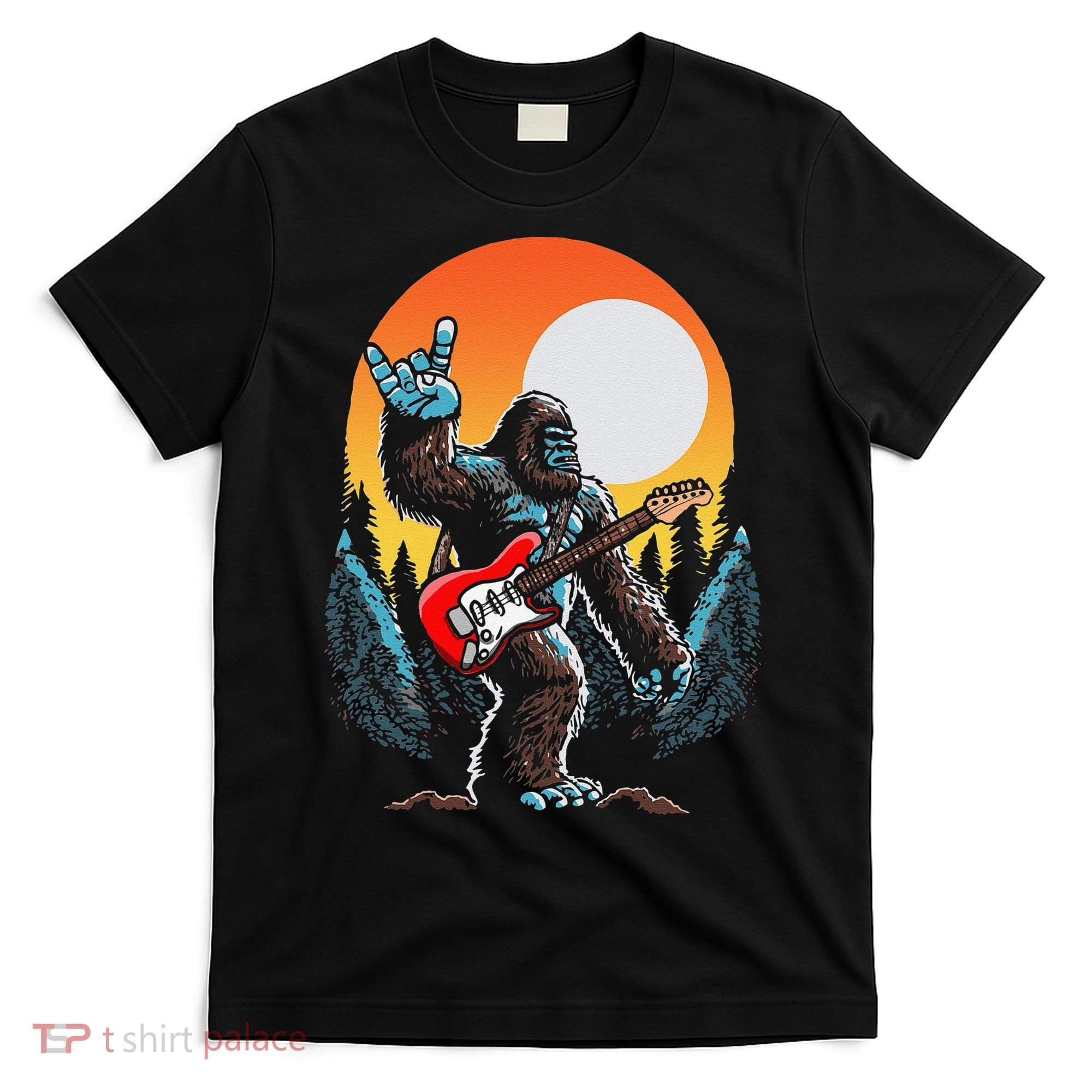 Rock On Sasquatch Rock And Roll Bigfoot Electric Guitar T-Shirt