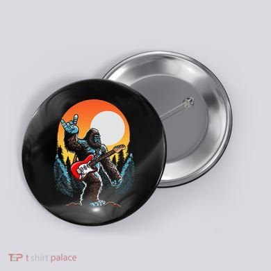 Rock On Sasquatch Rock And Roll Bigfoot Electric Guitar Button