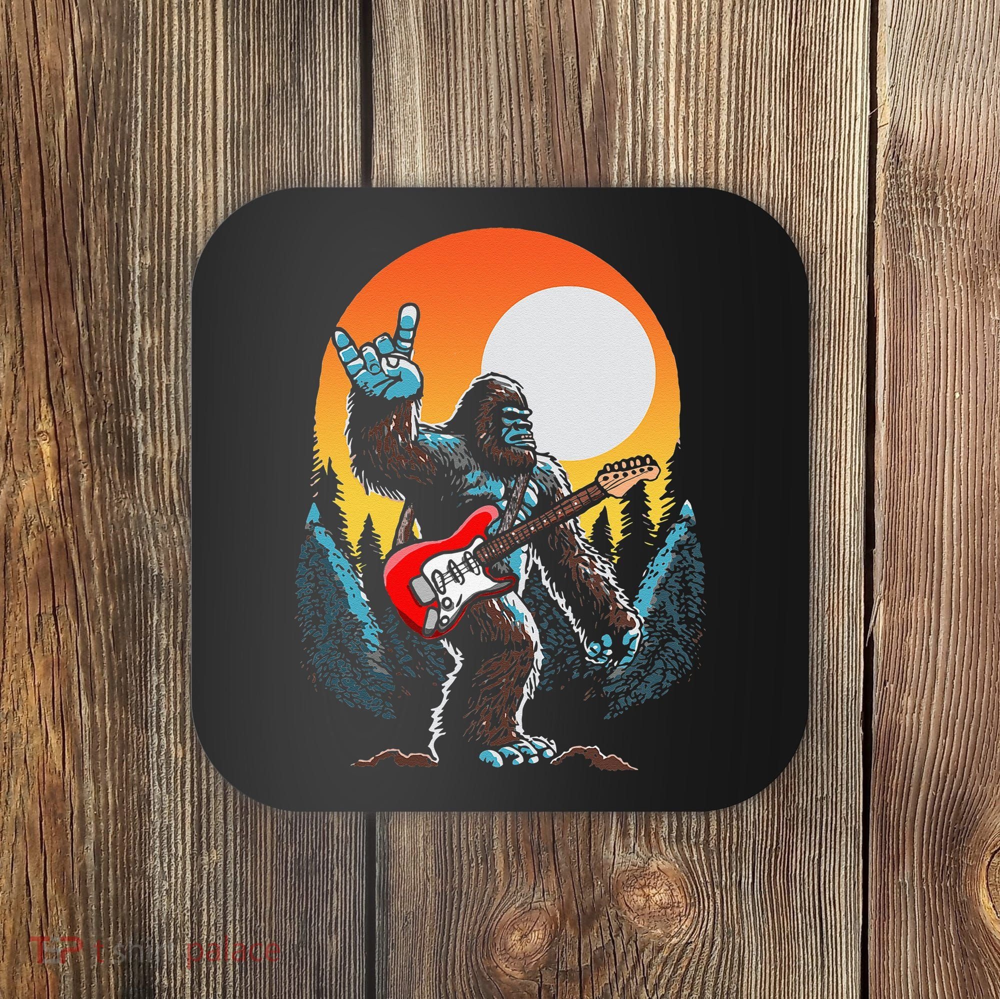 Rock On Sasquatch Rock And Roll Bigfoot Electric Guitar Coaster