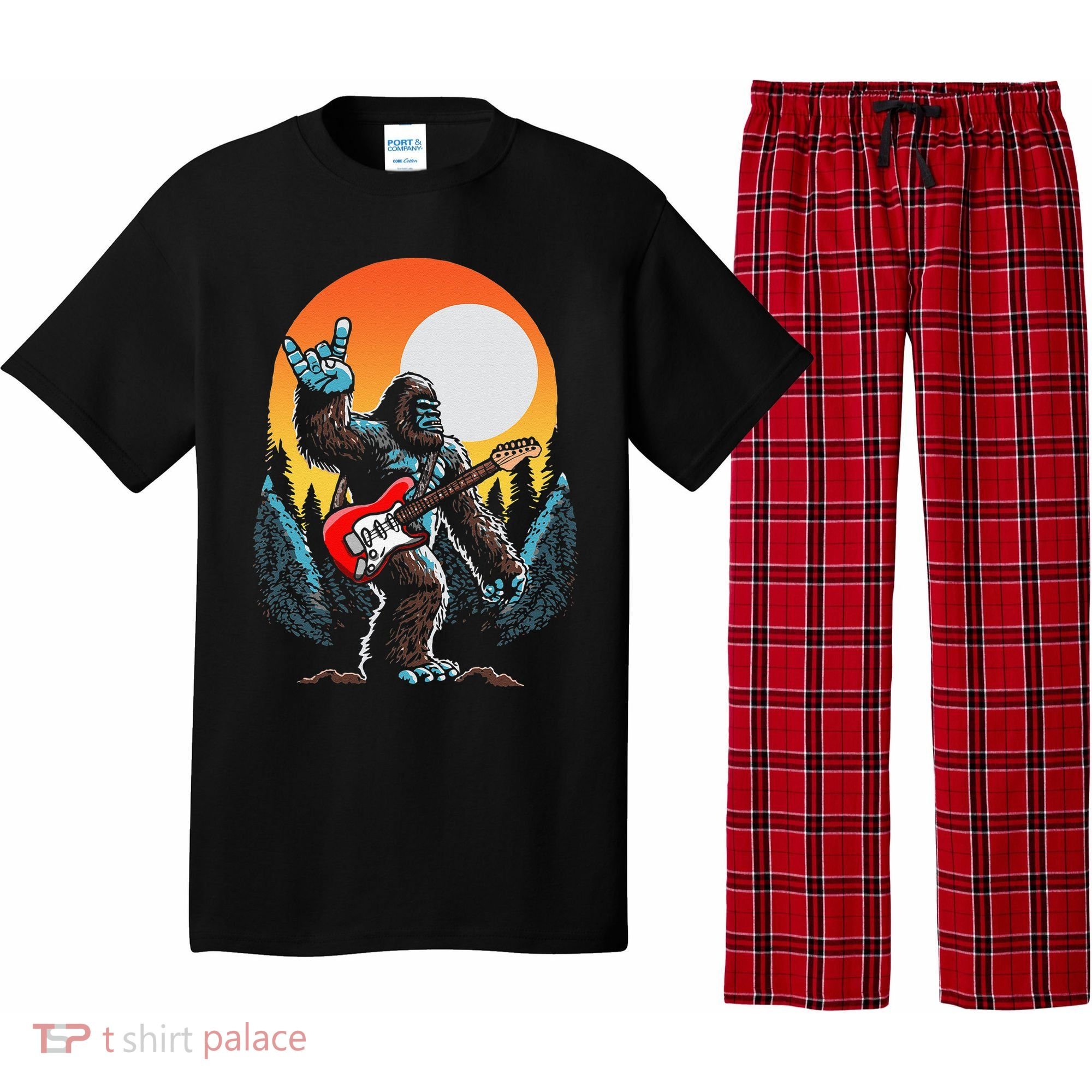 Rock On Sasquatch Rock And Roll Bigfoot Electric Guitar Pajama Set