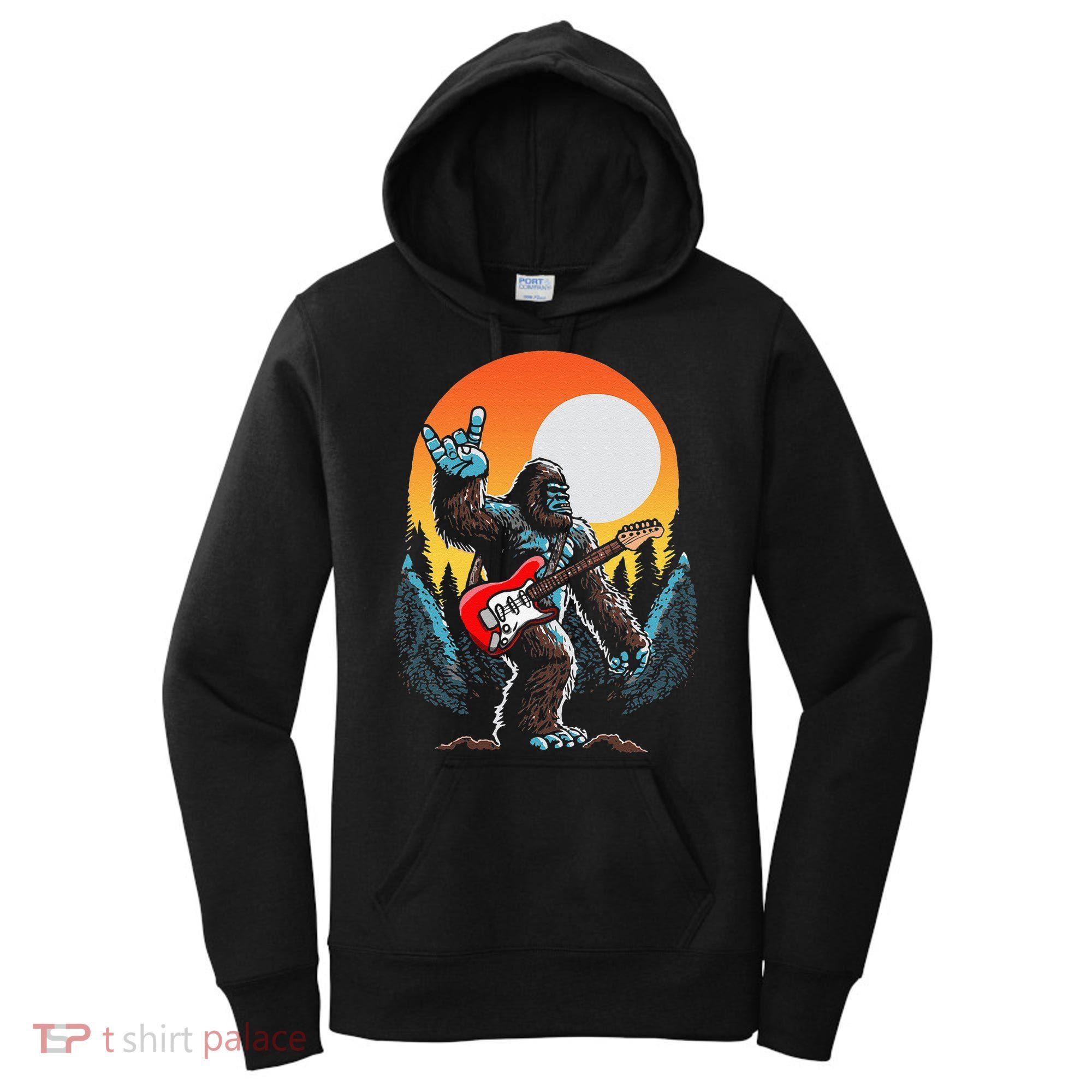 Rock On Sasquatch Rock And Roll Bigfoot Electric Guitar Women's Hoodie