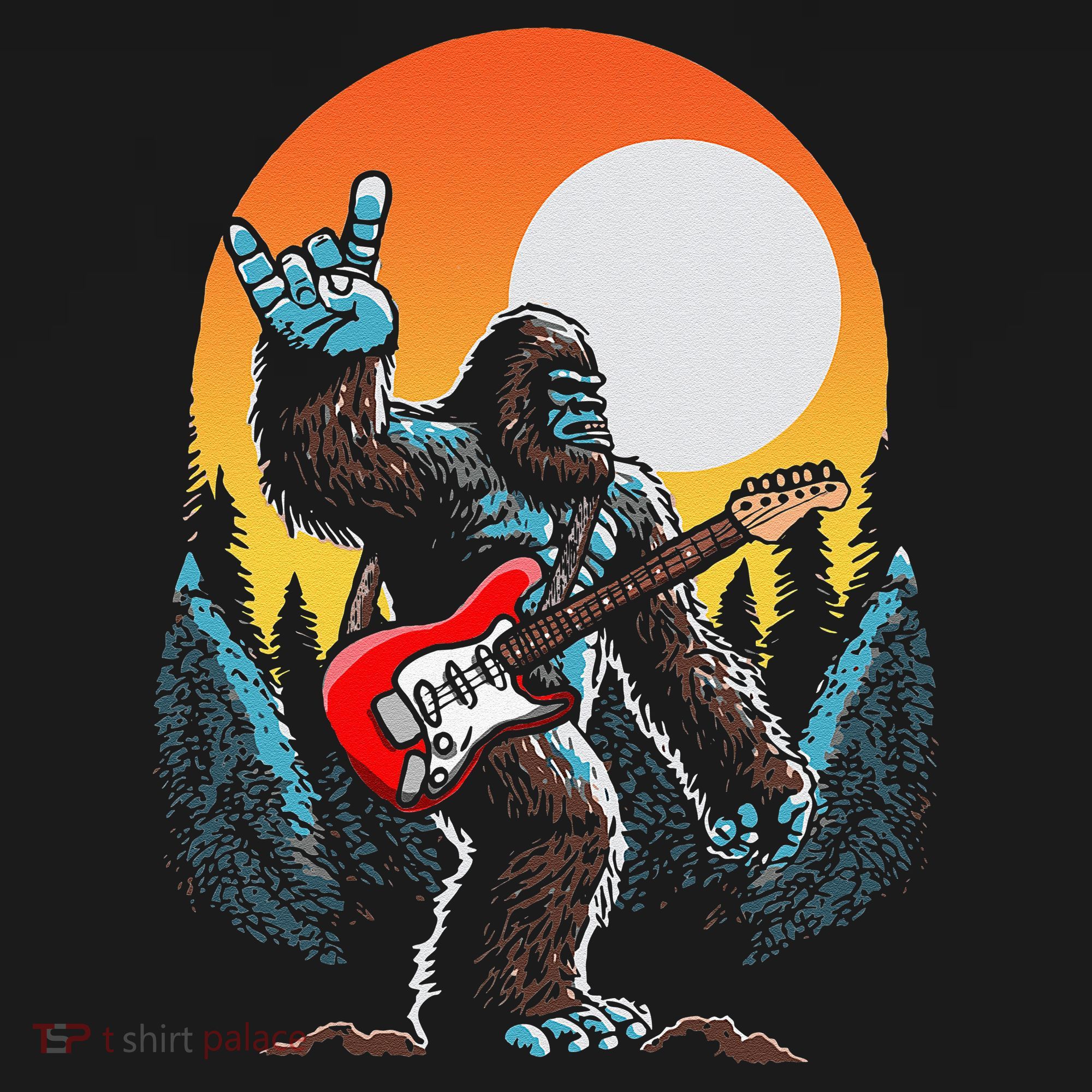 Rock On Sasquatch Rock And Roll Bigfoot Electric Guitar Women's Hoodie