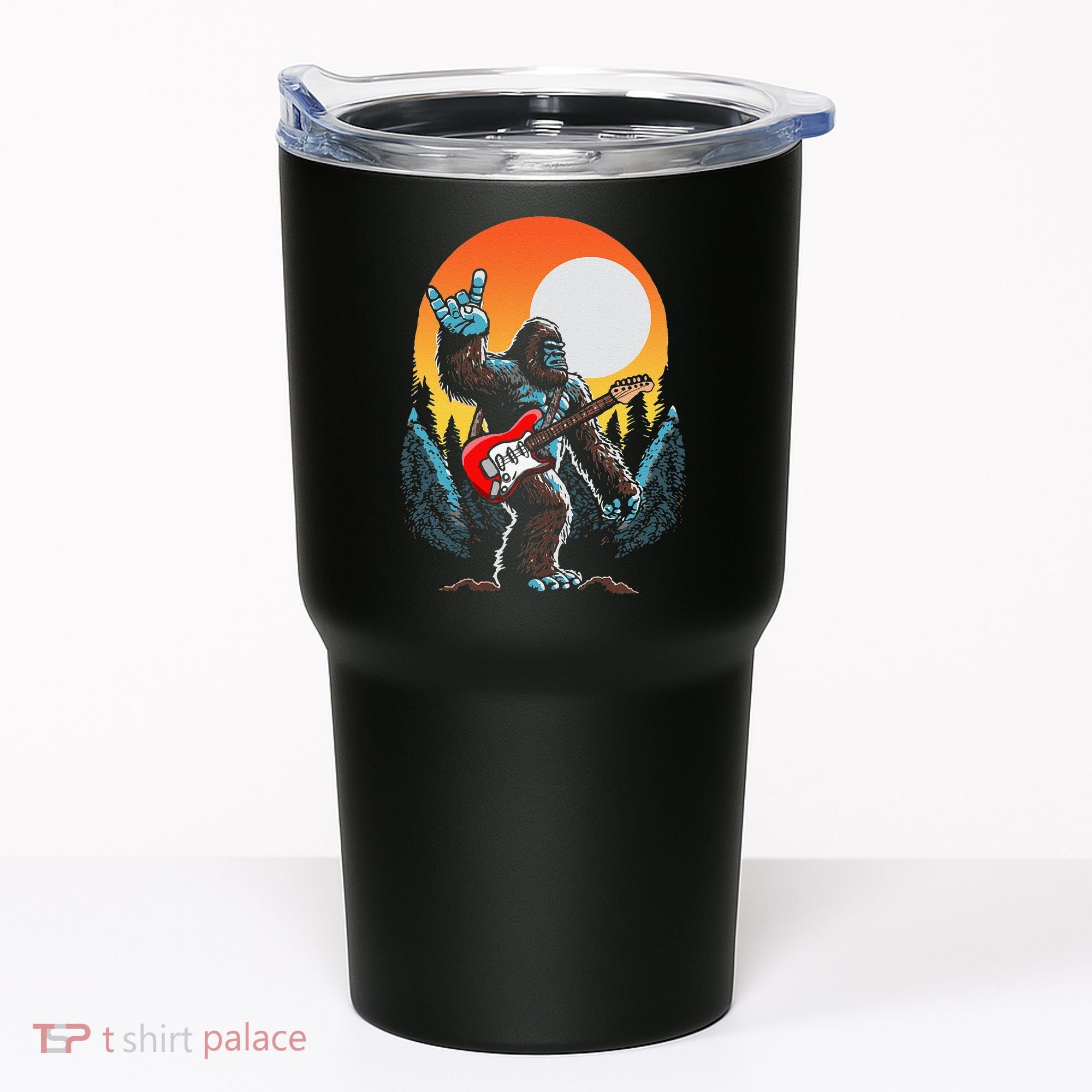 Rock On Sasquatch Rock And Roll Bigfoot Electric Guitar Tumbler