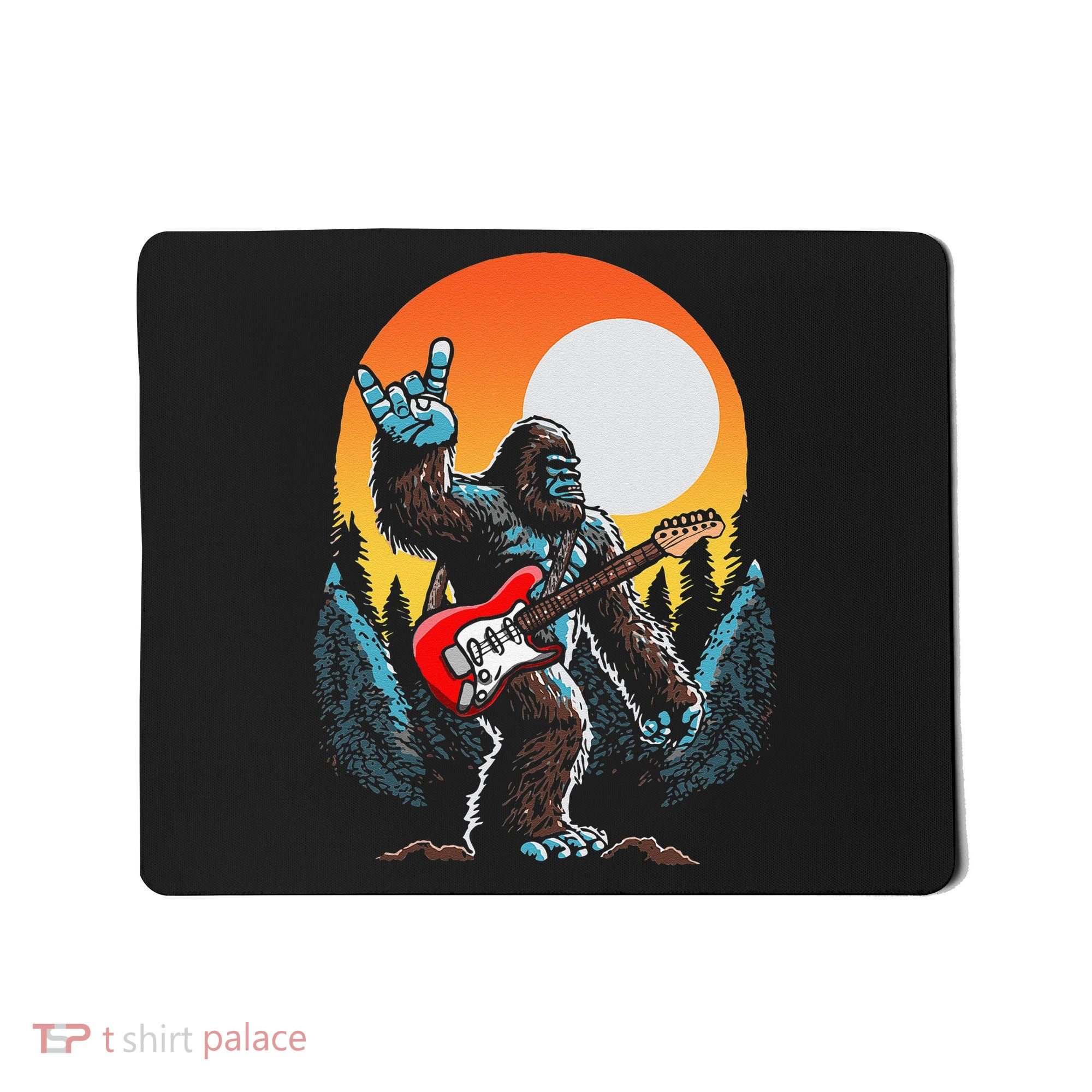 Rock On Sasquatch Rock And Roll Bigfoot Electric Guitar Mousepad
