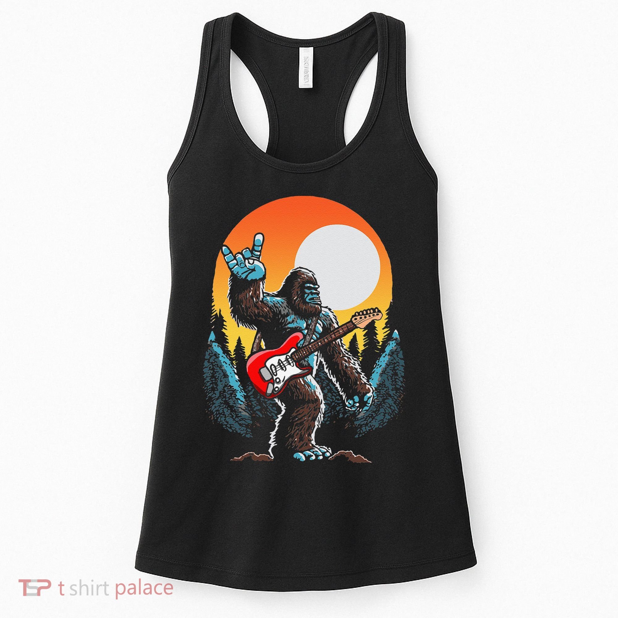 Rock On Sasquatch Rock And Roll Bigfoot Electric Guitar Women's Tank Top