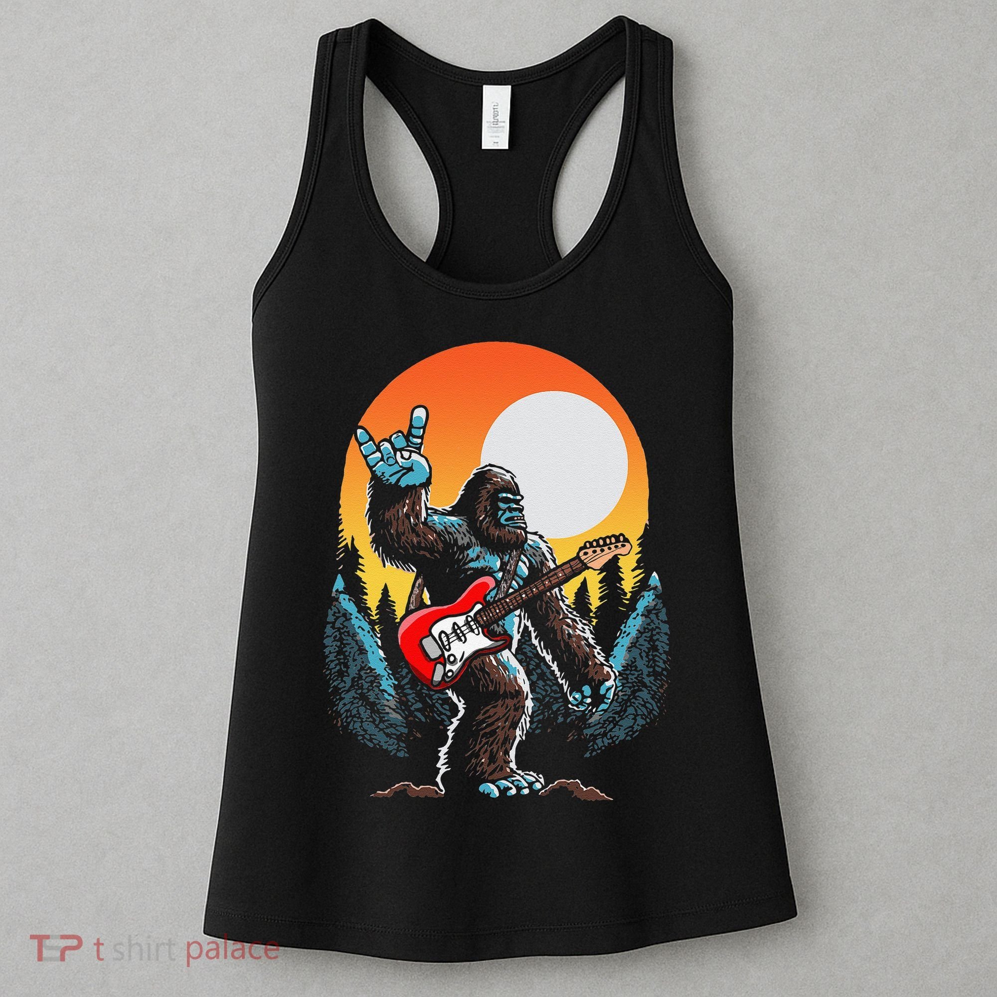 Rock On Sasquatch Rock And Roll Bigfoot Electric Guitar Women's Tank Top