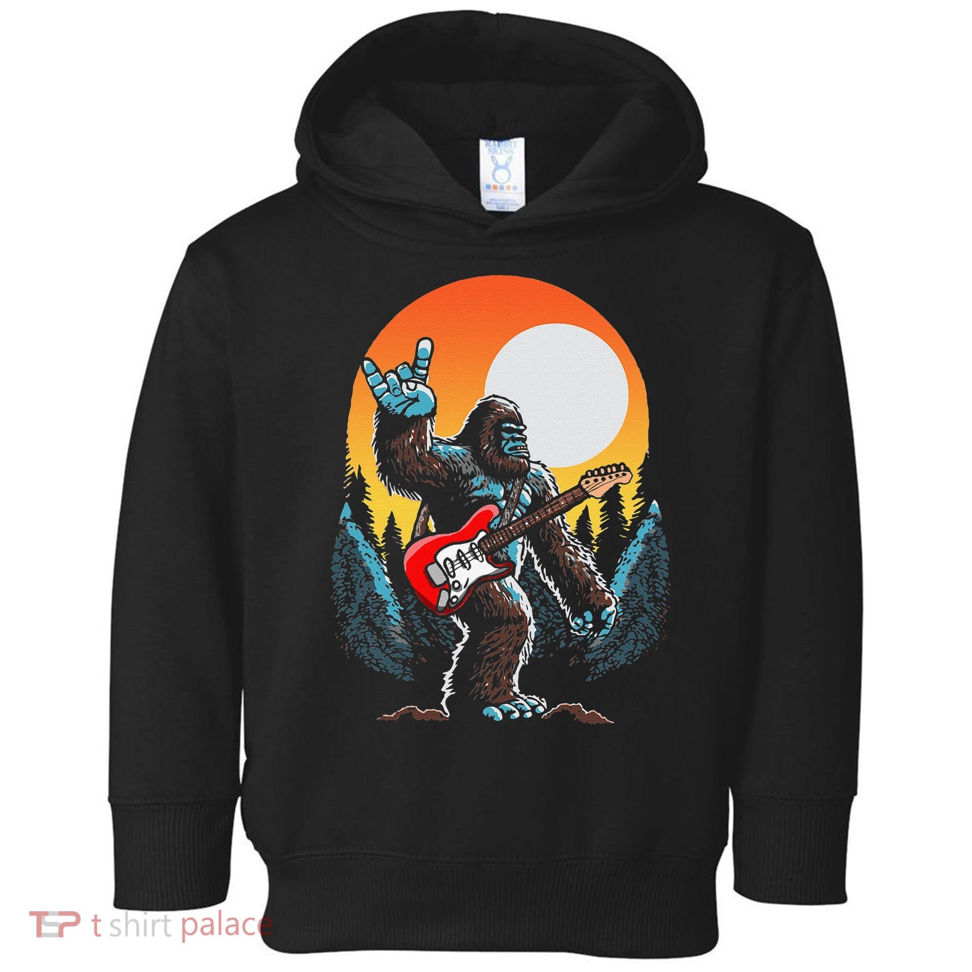Rock On Sasquatch Rock And Roll Bigfoot Electric Guitar Toddler Hoodie
