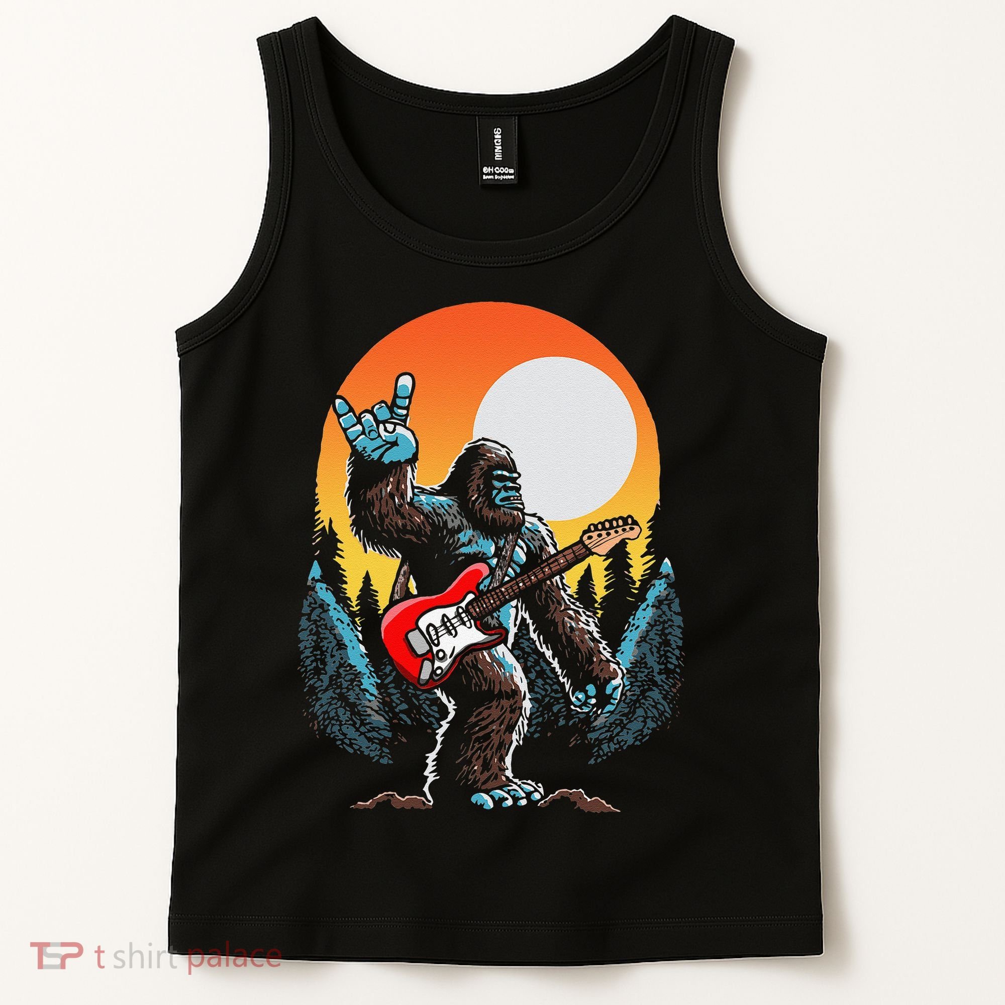Rock On Sasquatch Rock And Roll Bigfoot Electric Guitar Tank Top