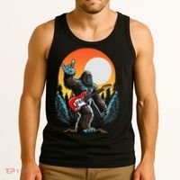 Rock On Sasquatch Rock And Roll Bigfoot Electric Guitar Tank Top thumb 3