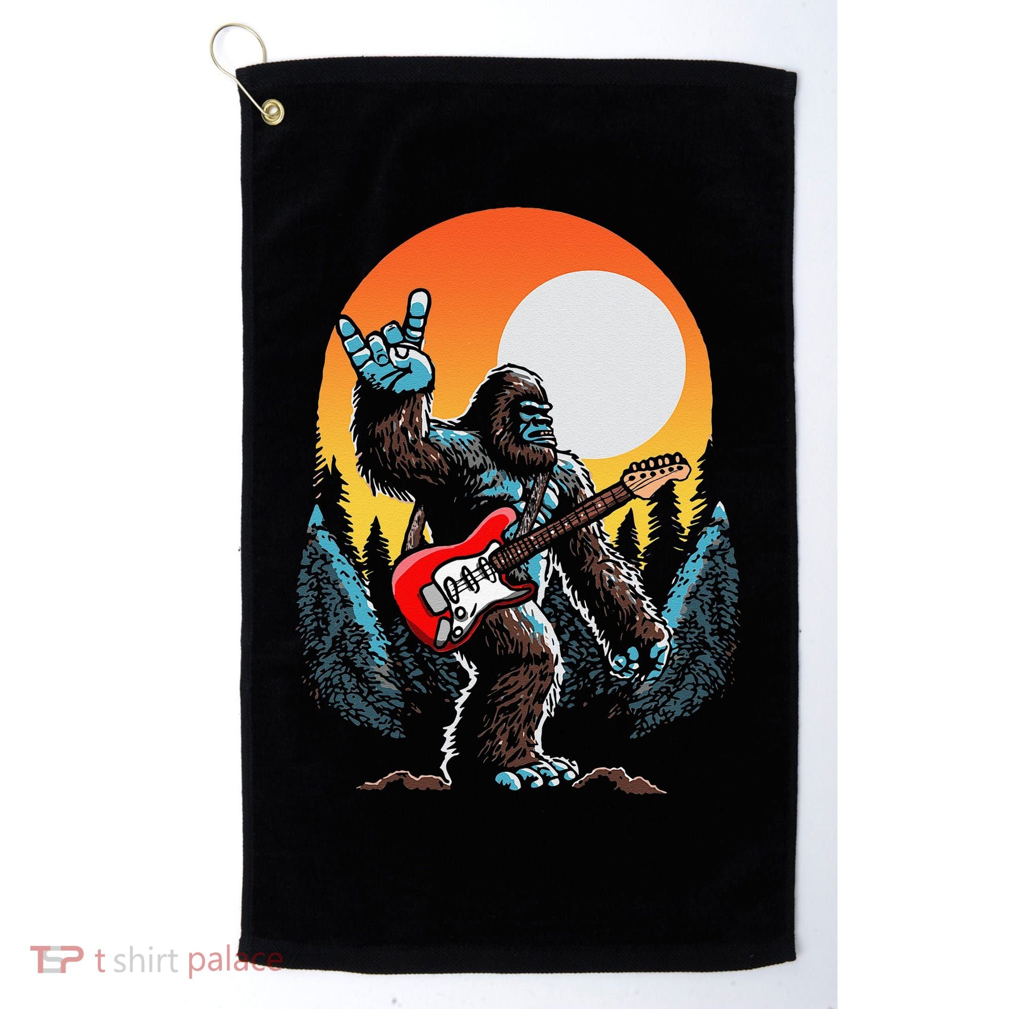 Rock On Sasquatch Rock And Roll Bigfoot Electric Guitar Golf Towel
