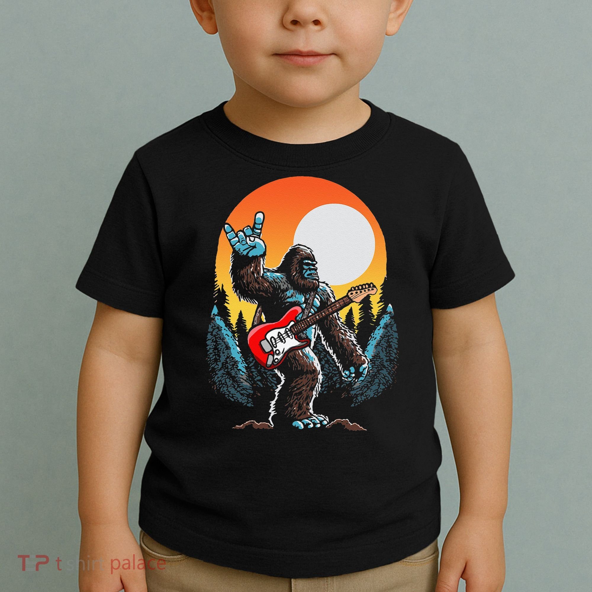 Rock On Sasquatch Rock And Roll Bigfoot Electric Guitar Toddler T-Shirt