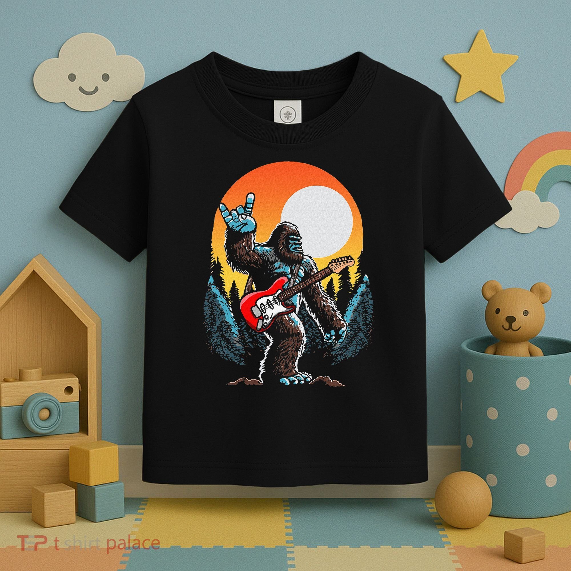 Rock On Sasquatch Rock And Roll Bigfoot Electric Guitar Toddler T-Shirt