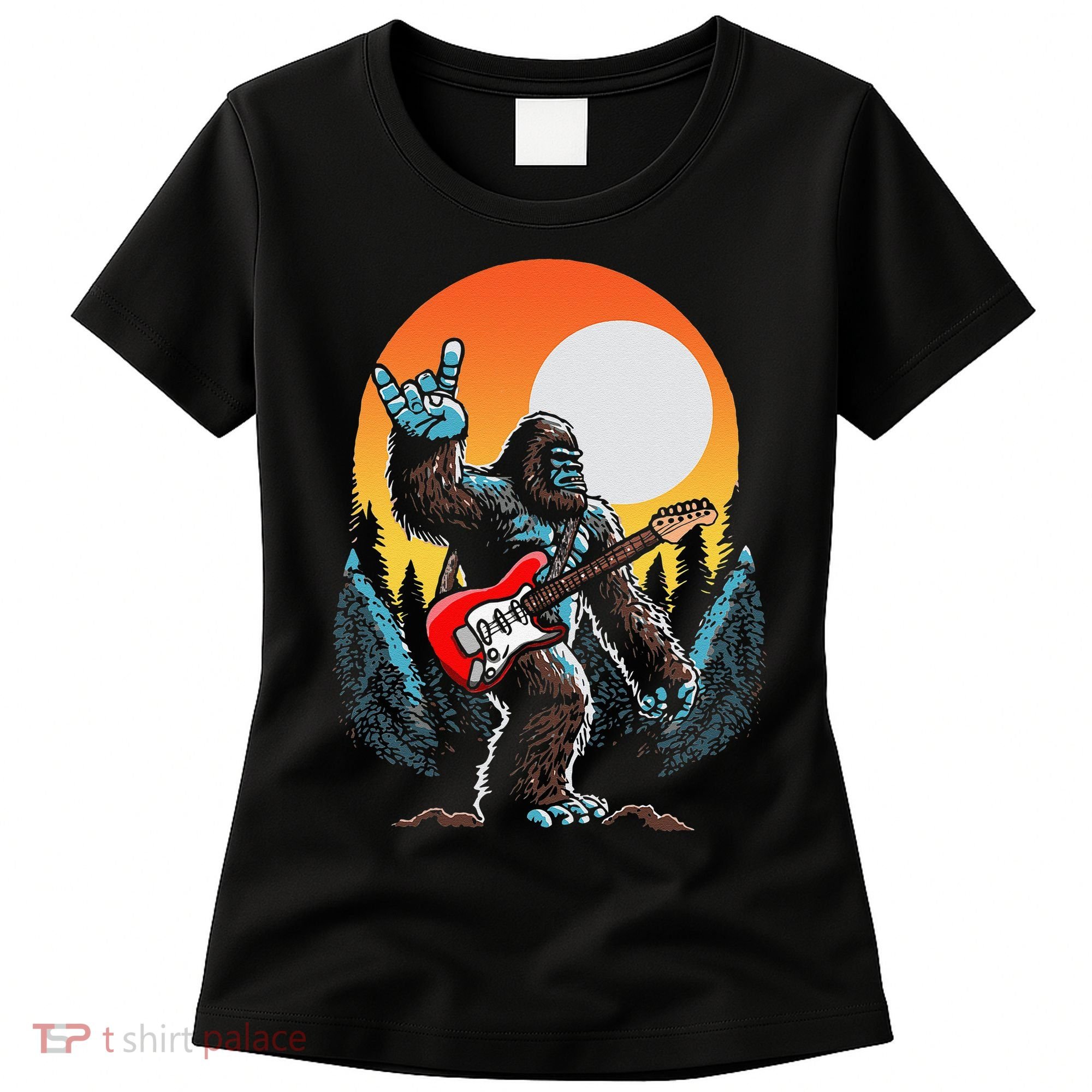 Rock On Sasquatch Rock And Roll Bigfoot Electric Guitar Women's T-Shirt
