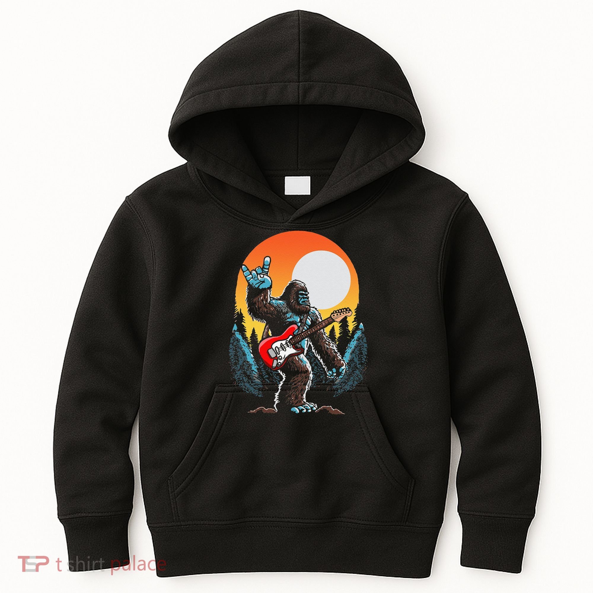 Rock On Sasquatch Rock And Roll Bigfoot Electric Guitar Kids Hoodie