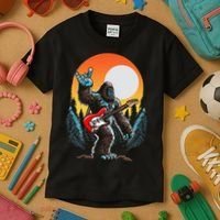 Rock On Sasquatch Rock And Roll Bigfoot Electric Guitar Kids T-Shirt thumb 3