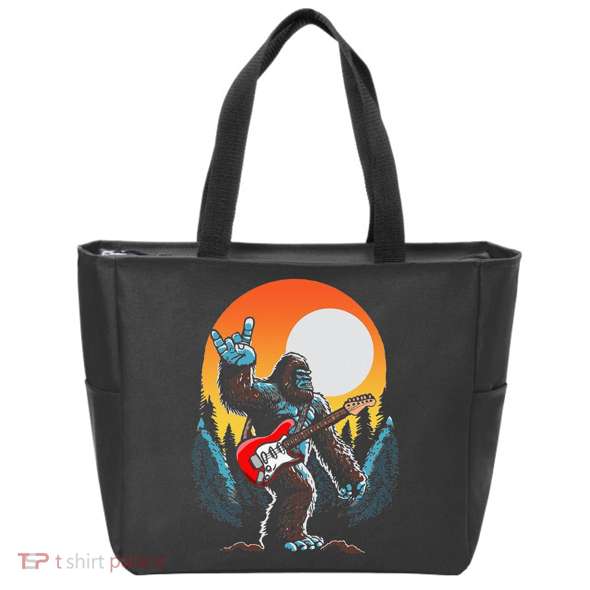 Rock On Sasquatch Rock And Roll Bigfoot Electric Guitar Tote Bag