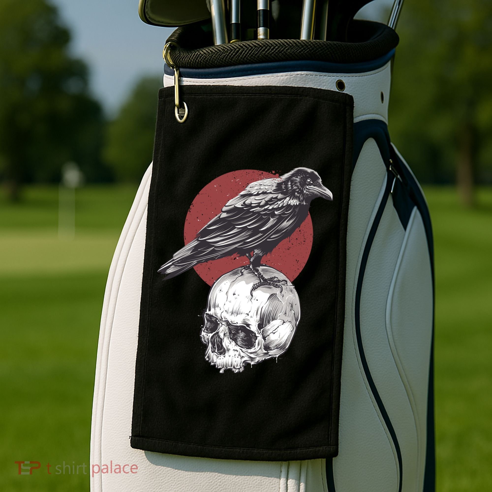 Raven On Skull Golf Towel