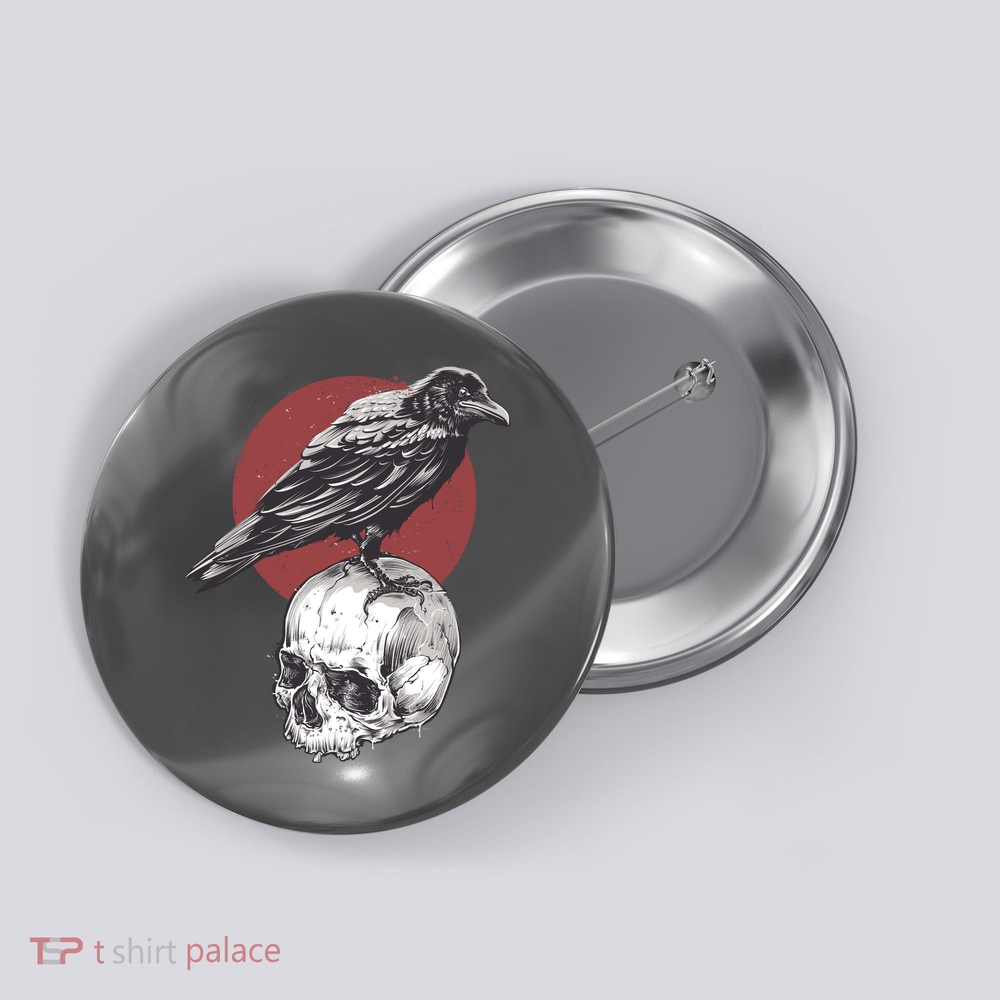 Raven On Skull Button