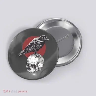 Raven On Skull Button