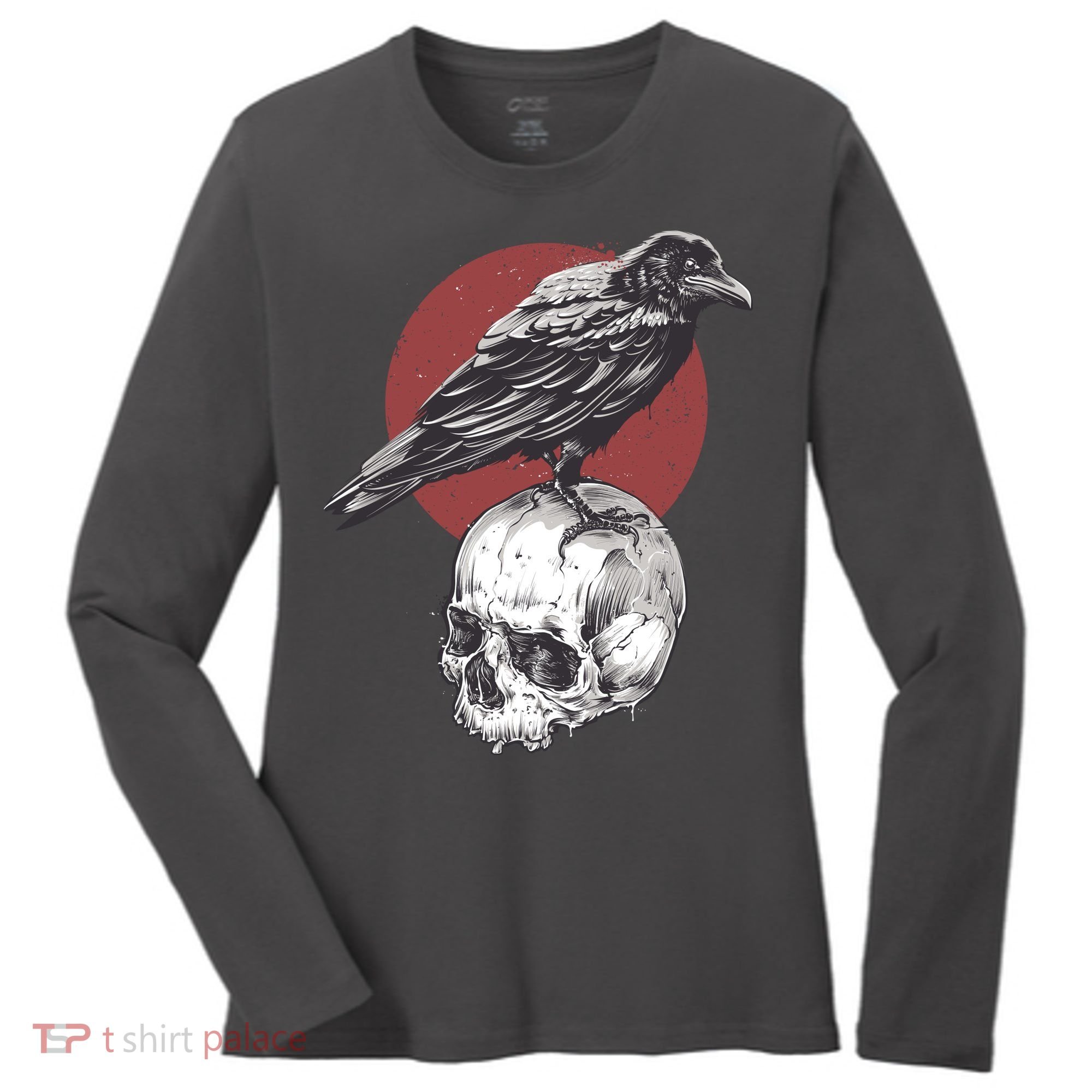 Raven On Skull Women's Long Sleeve Shirt