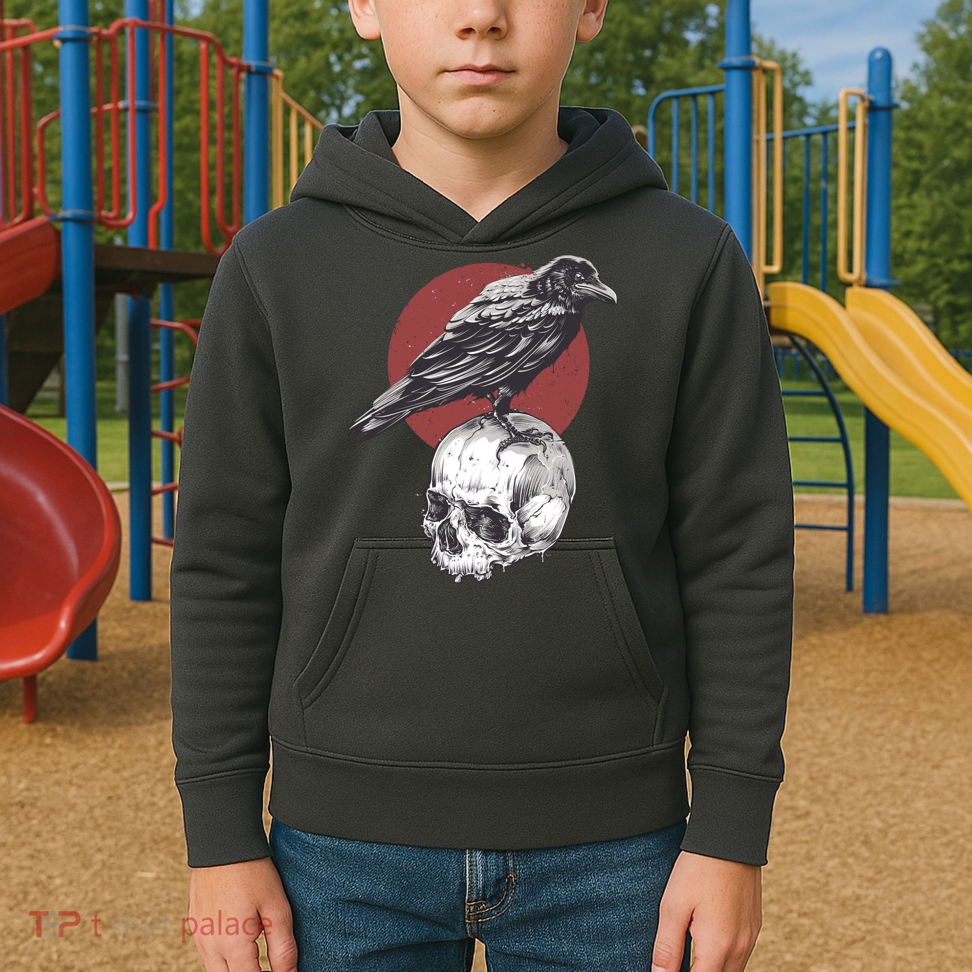 Raven On Skull Kids Hoodie