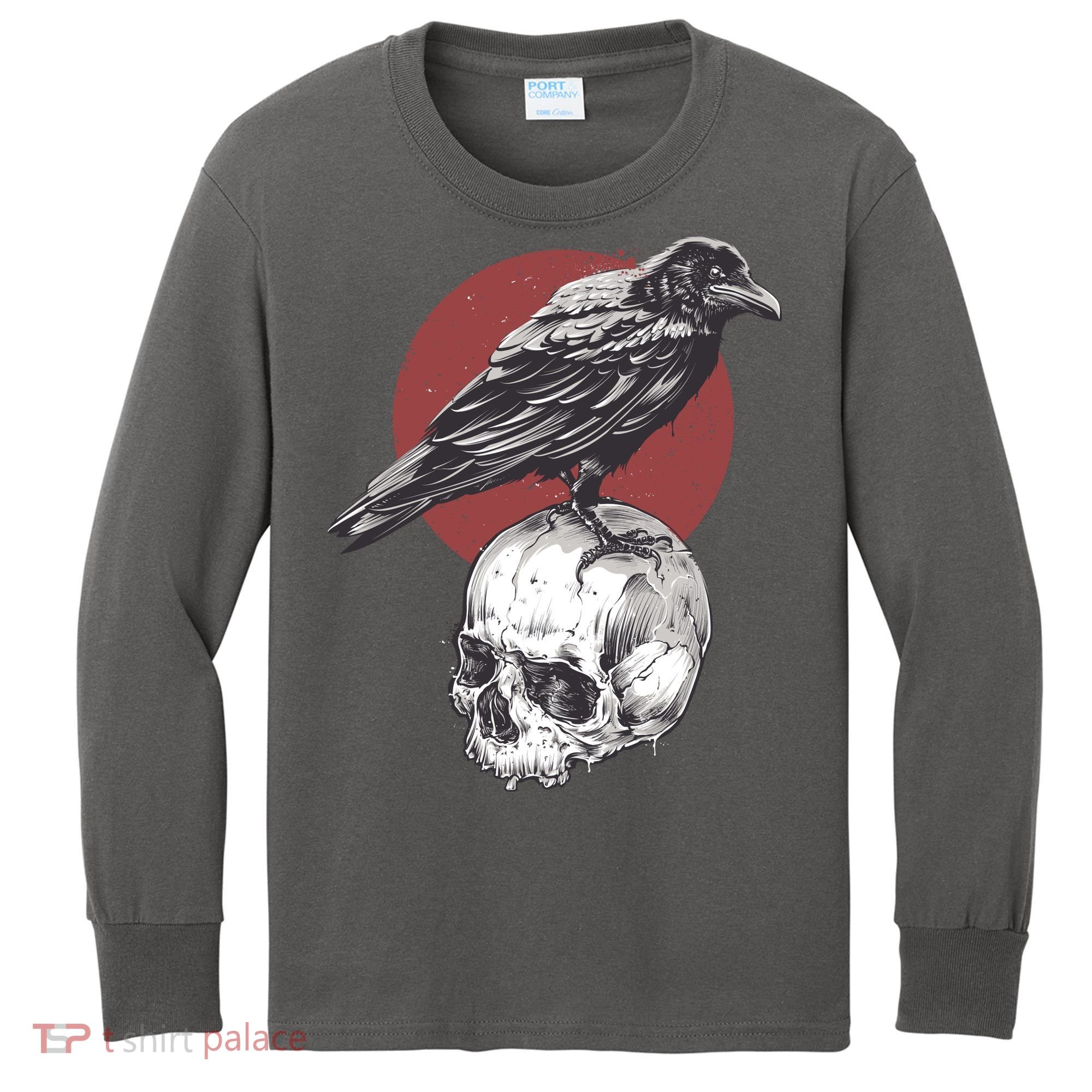 Raven On Skull Kids Long Sleeve Shirt