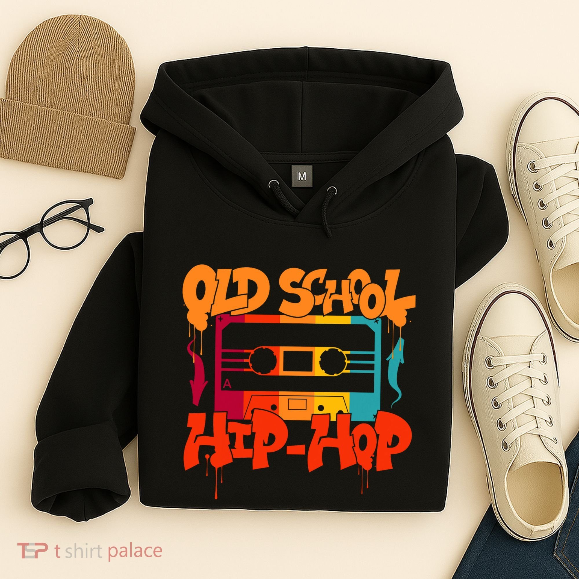 Retro Old School Hip Hop 80s 90s Graffiti Cassette Hoodie