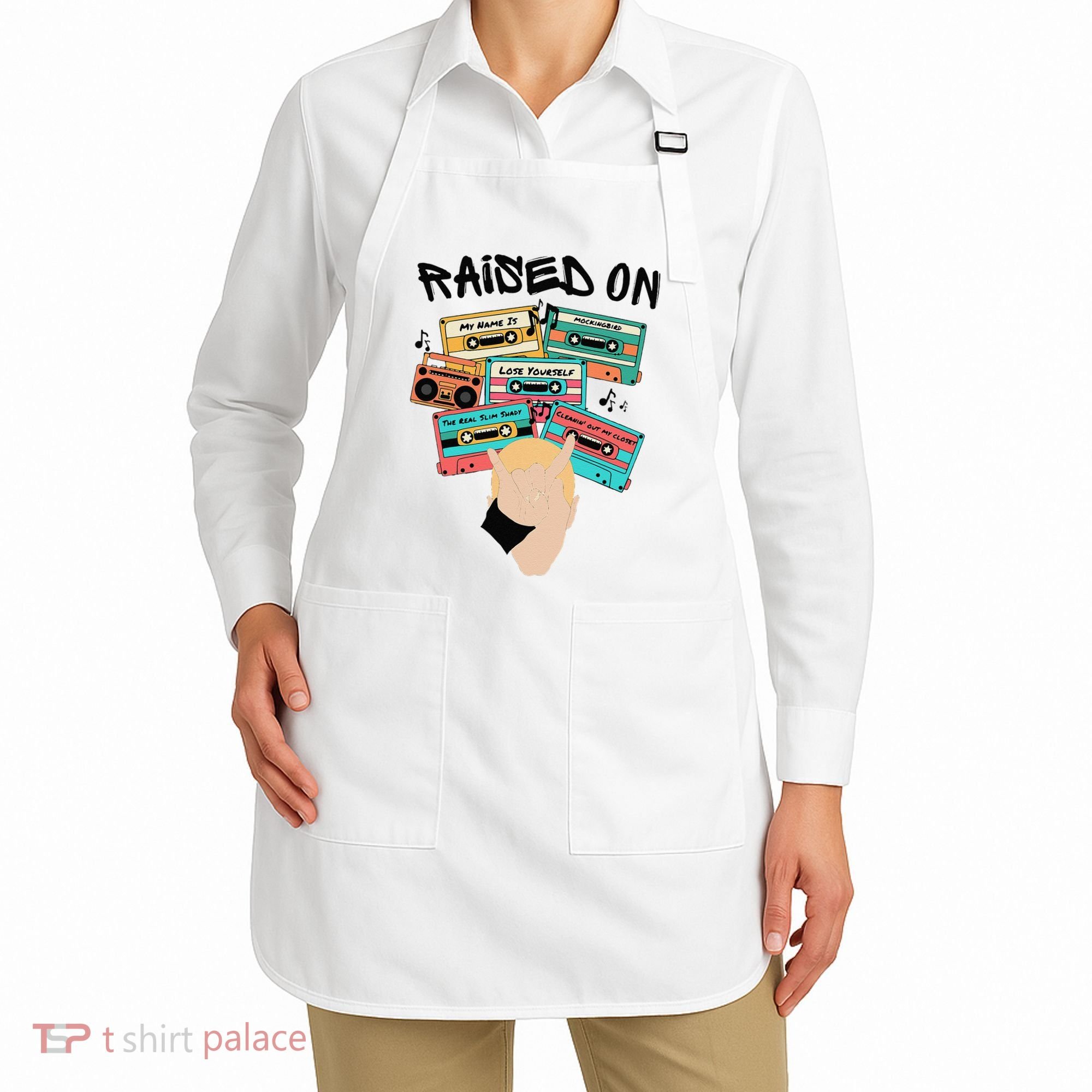 Raised On Slim Retro Cassettes Hip Hop Apron