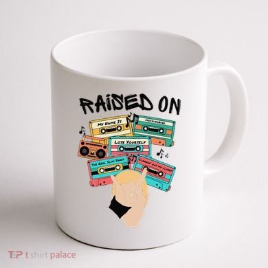 Raised On Slim Retro Cassettes Hip Hop Coffee Mug back