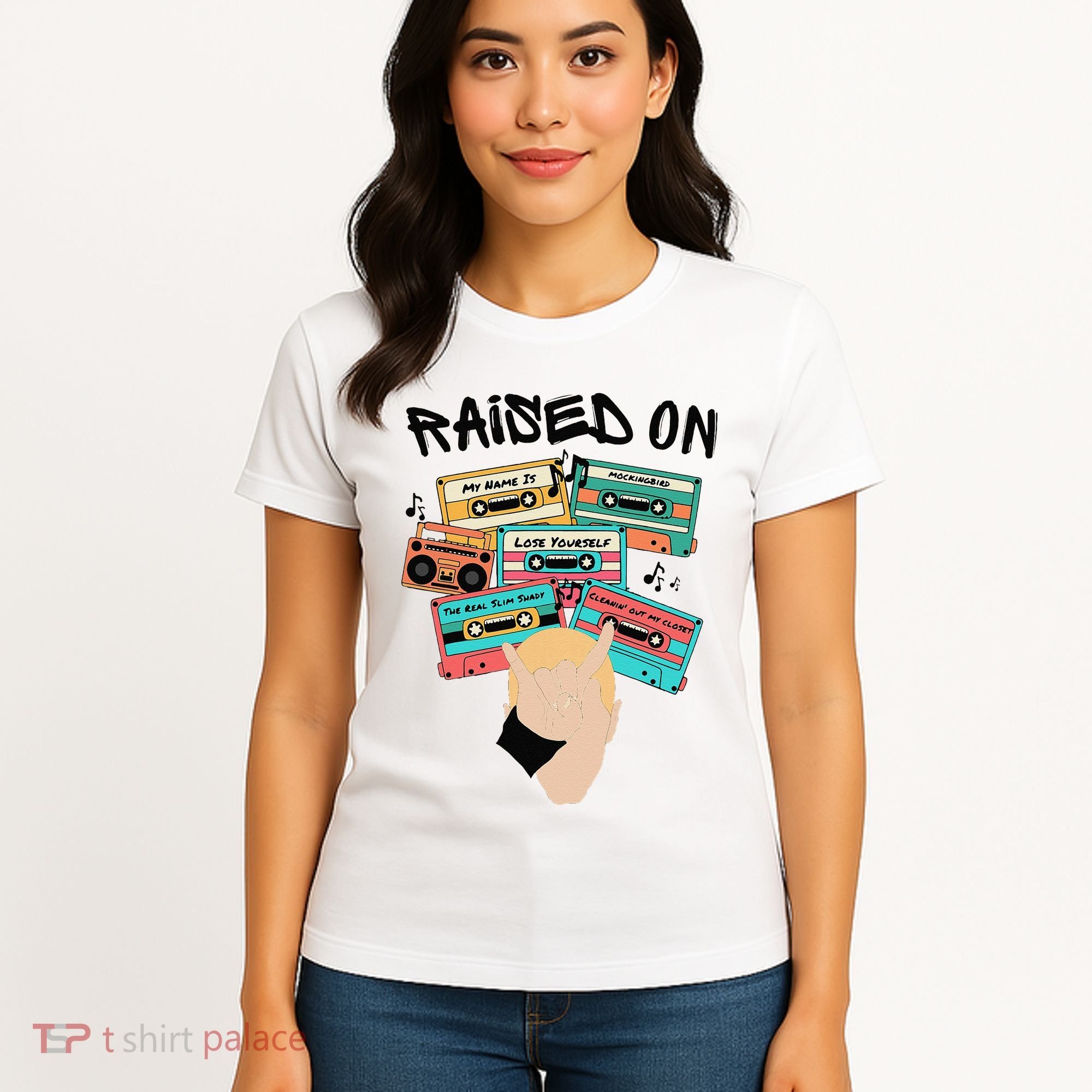 Raised On Slim Retro Cassettes Hip Hop Women's T-Shirt