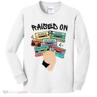Raised On Slim Retro Cassettes Hip Hop Kids Long Sleeve Shirt thumb 0