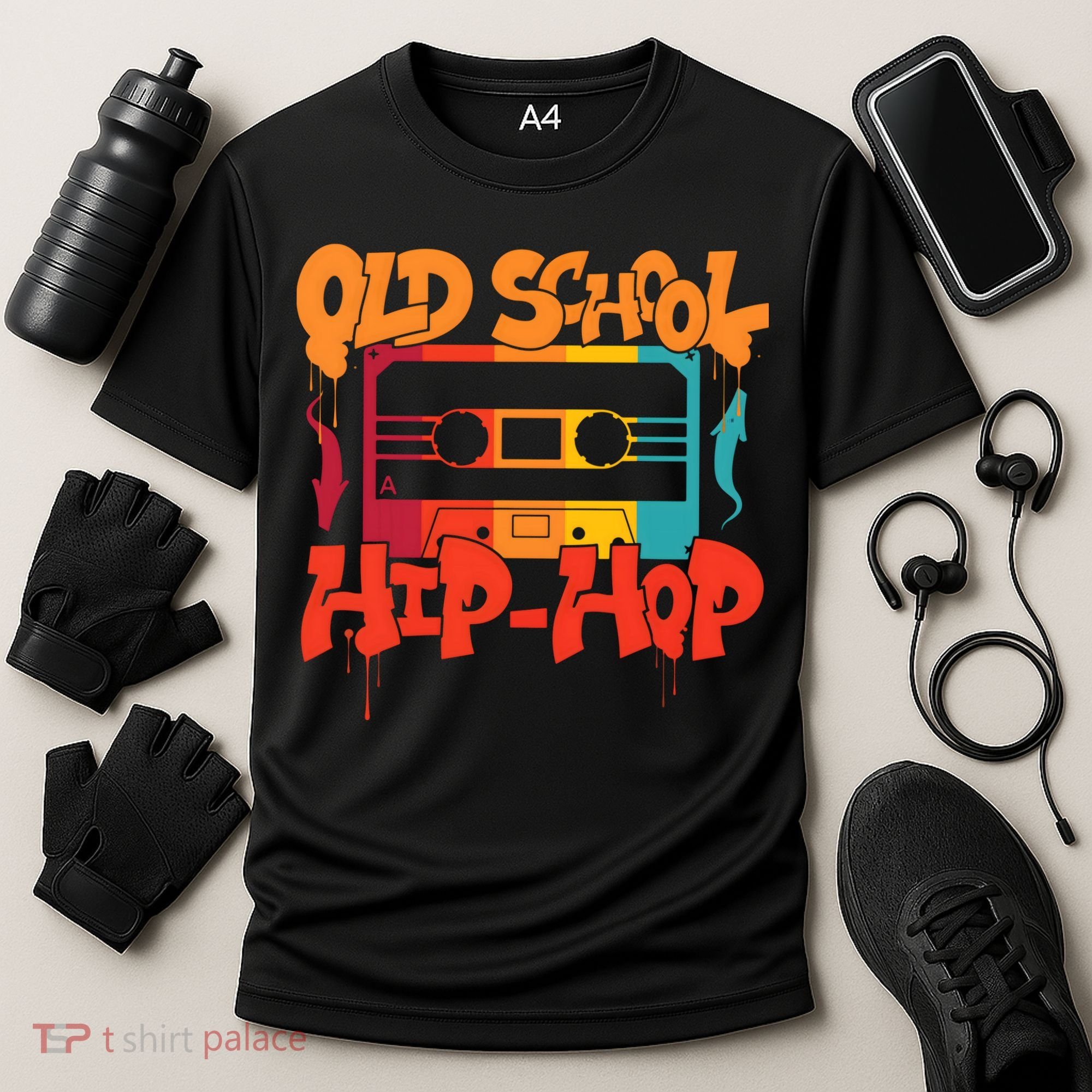 Retro Old School Hip Hop 80s 90s Graffiti Cassette Cooling Performance Crew T-Shirt