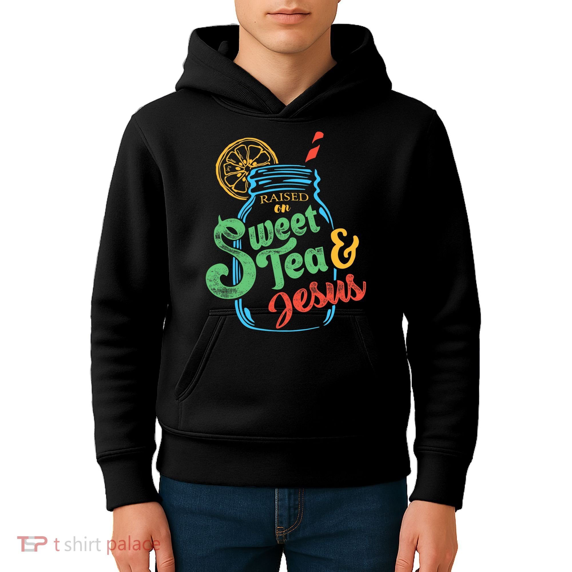 Raised On Sweet Tea & Jesus Kids Hoodie