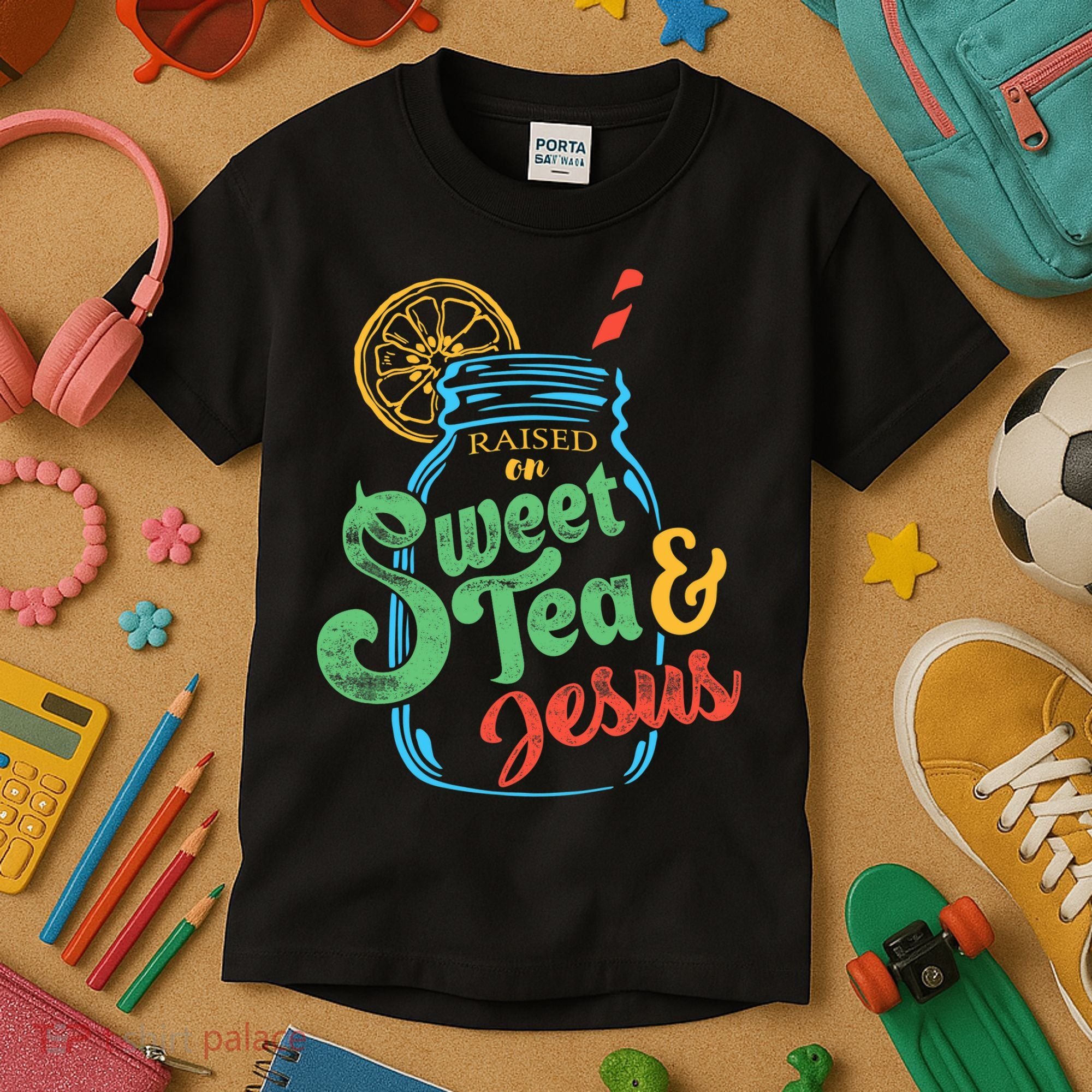 Raised On Sweet Tea & Jesus Kids T-Shirt