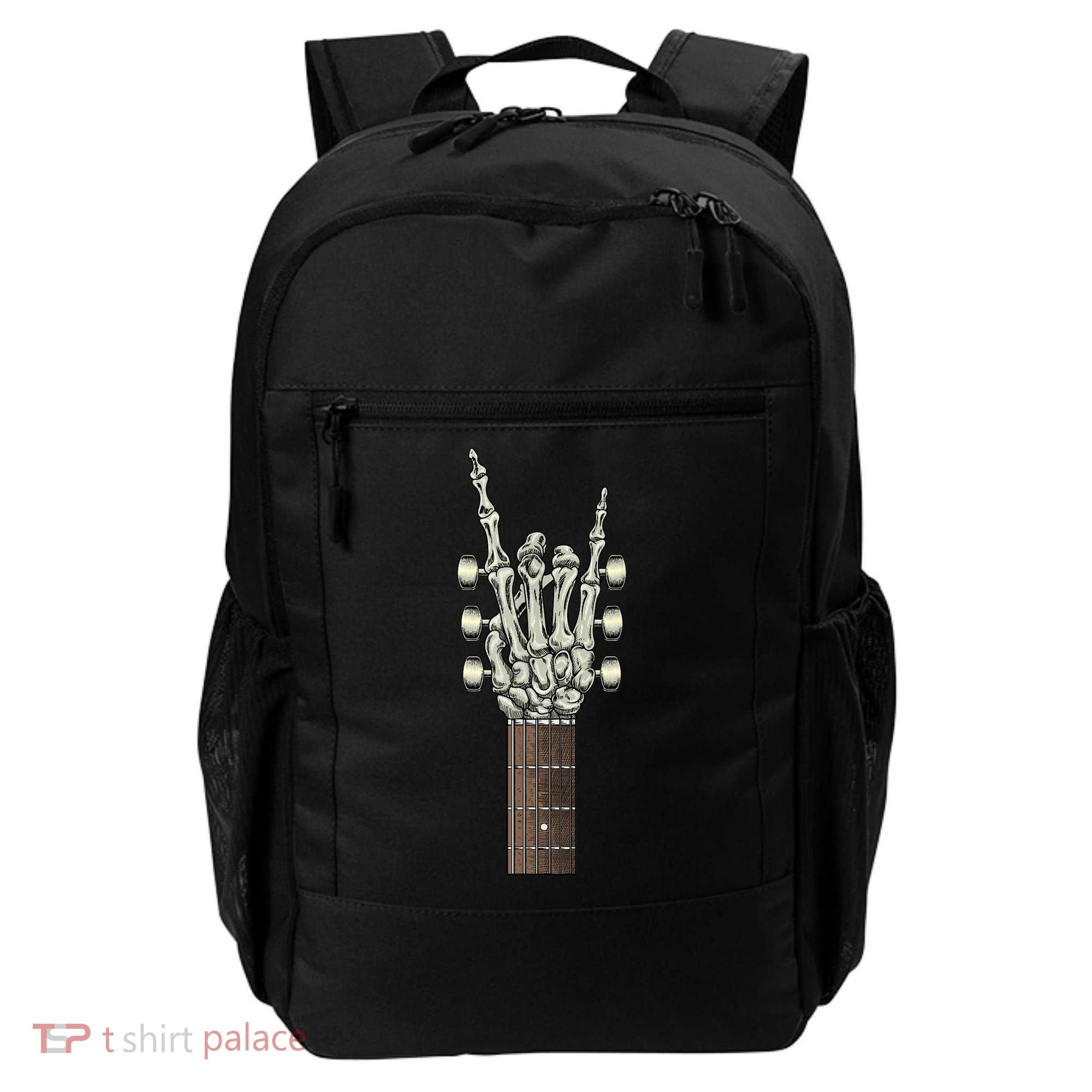 Rock On Skeleton Hand Guitar Rock & Roll Rock Band Backpack