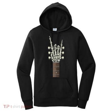 Rock On Skeleton Hand Guitar Rock & Roll Rock Band Women's Hoodie
