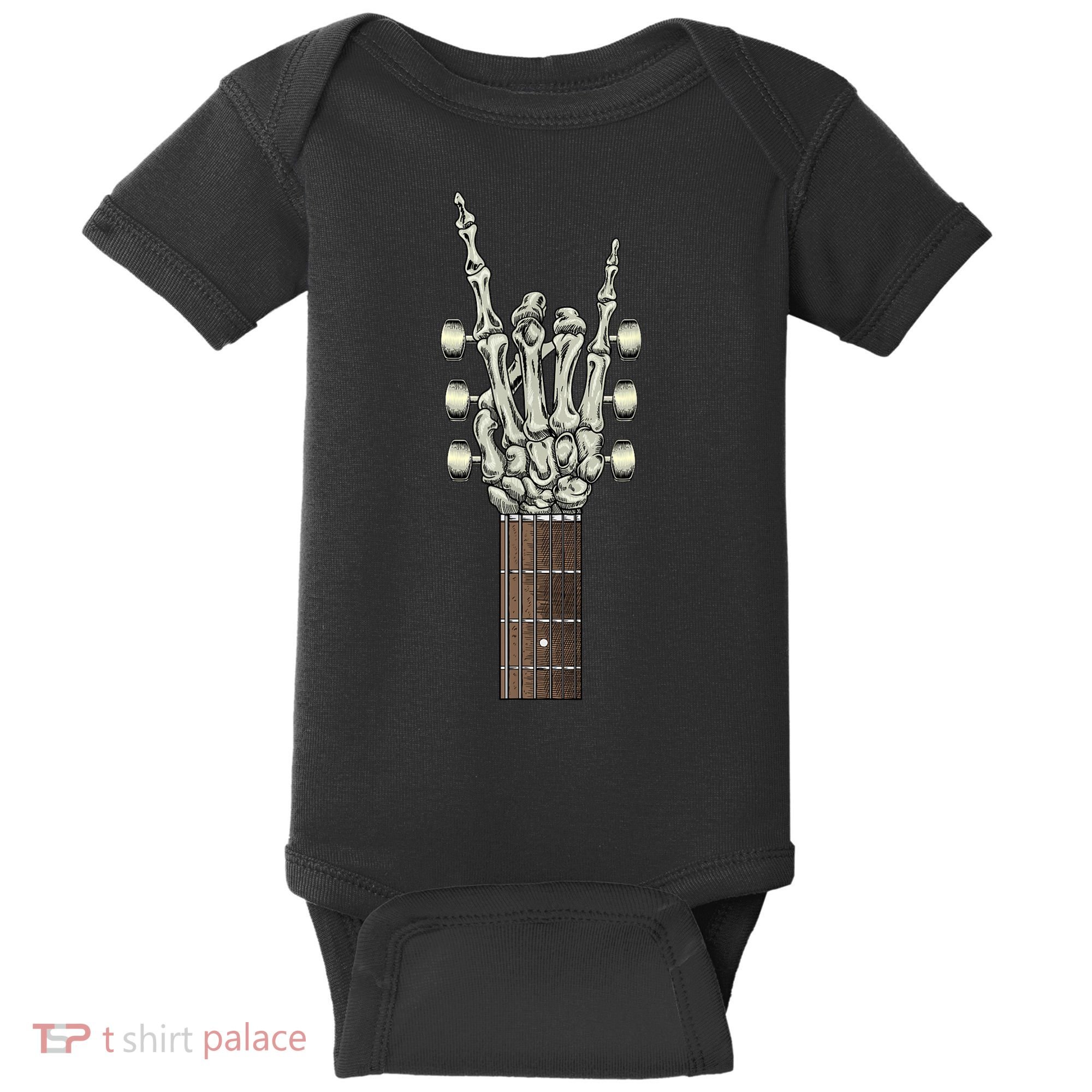 Rock On Skeleton Hand Guitar Rock & Roll Rock Band Baby Bodysuit