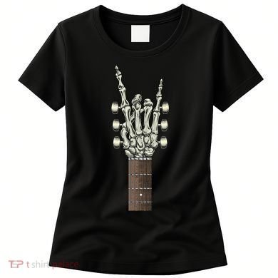 Rock On Skeleton Hand Guitar Rock & Roll Rock Band Women's T-Shirt