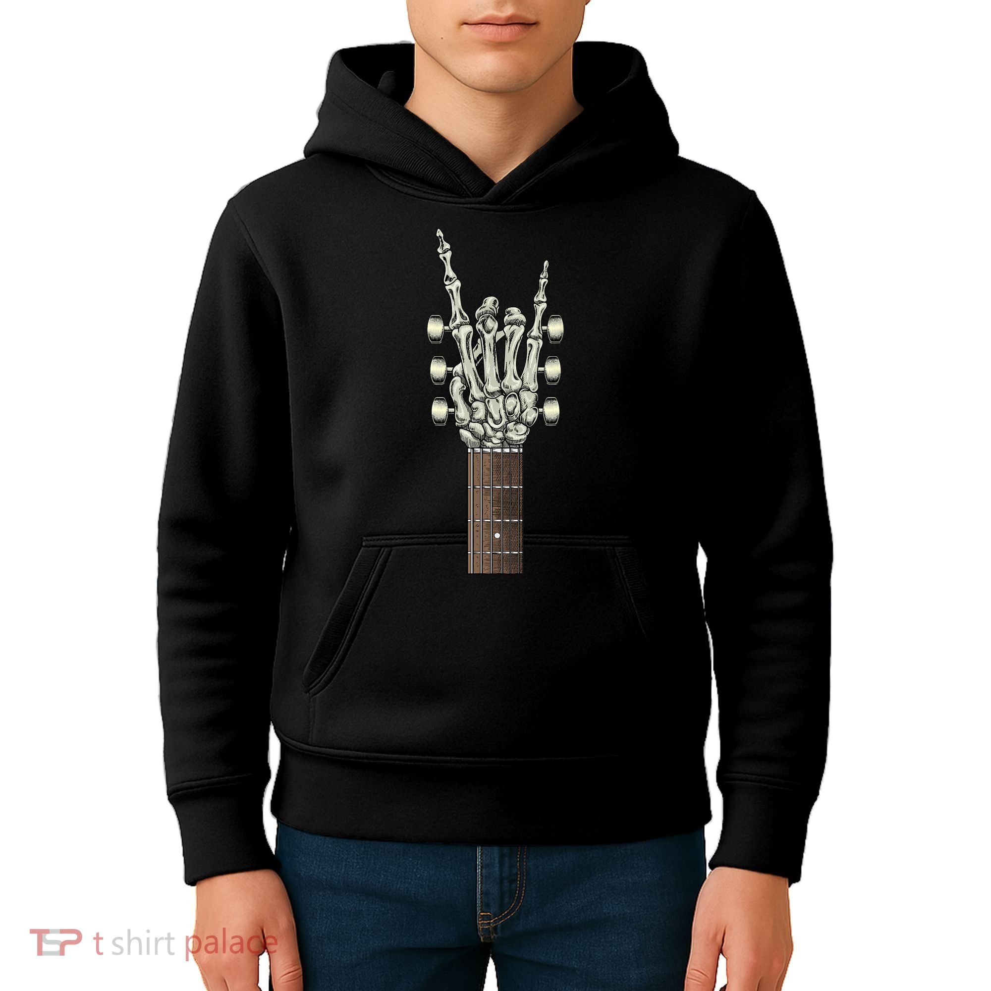 Rock On Skeleton Hand Guitar Rock & Roll Rock Band Kids Hoodie