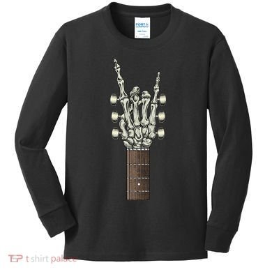 Rock On Skeleton Hand Guitar Rock & Roll Rock Band Kids Long Sleeve Shirt