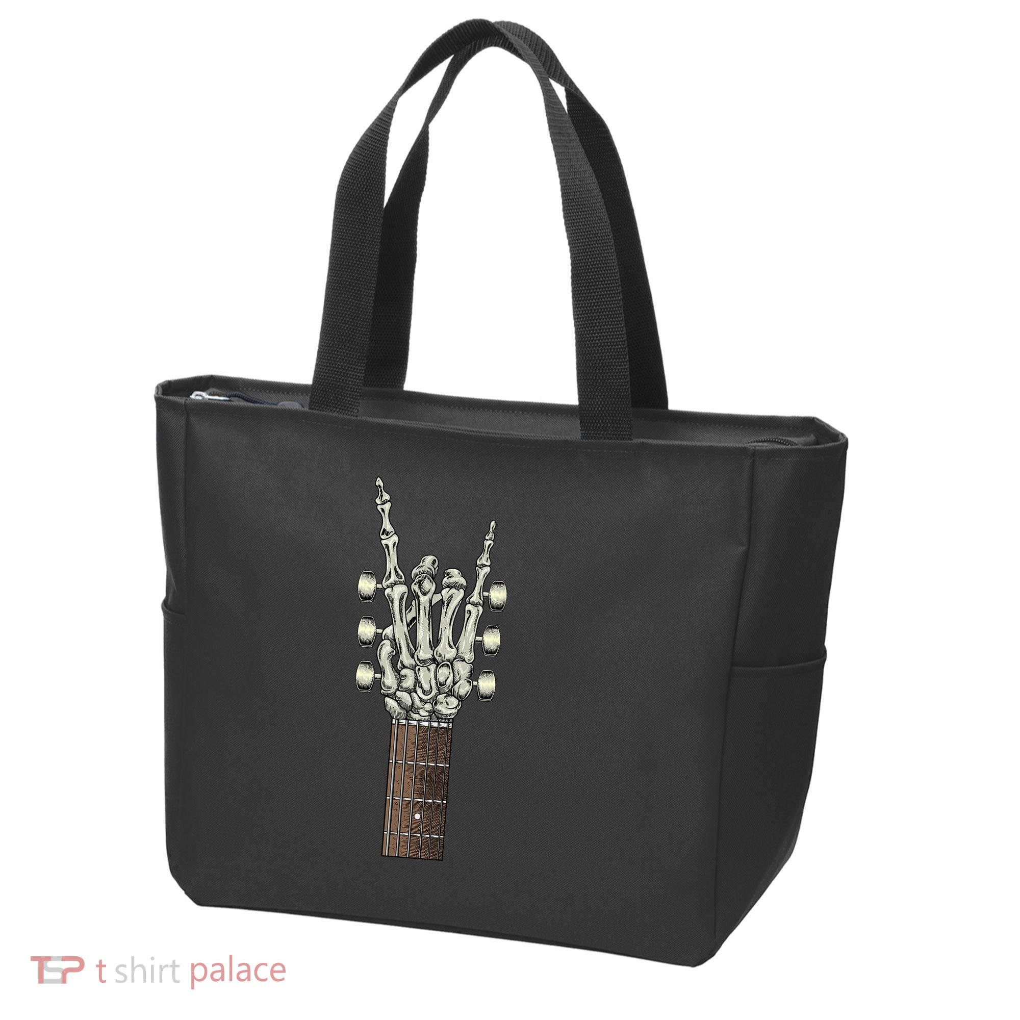 Rock On Skeleton Hand Guitar Rock & Roll Rock Band Tote Bag