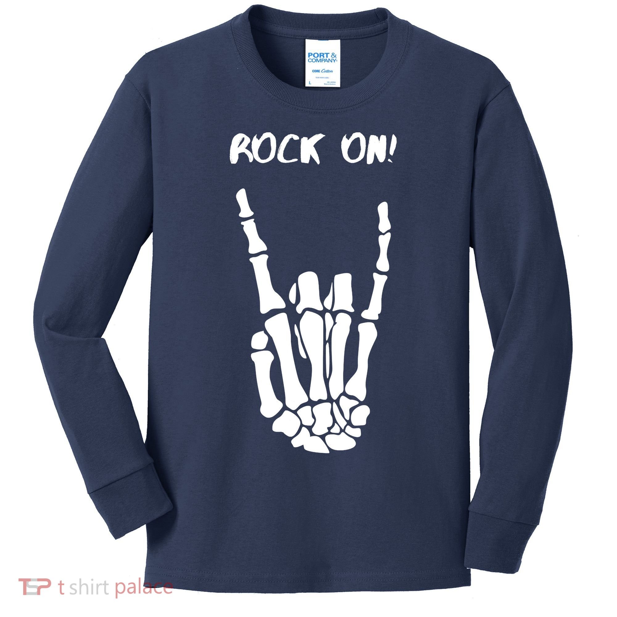 Rock On Skeleton Rock And Roll Halloween Costume Idea Kids Long Sleeve Shirt