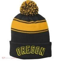 Retro Oregon Throwback Yellow Oregon Kids Stripe Pom Pom Beanie thumb 0