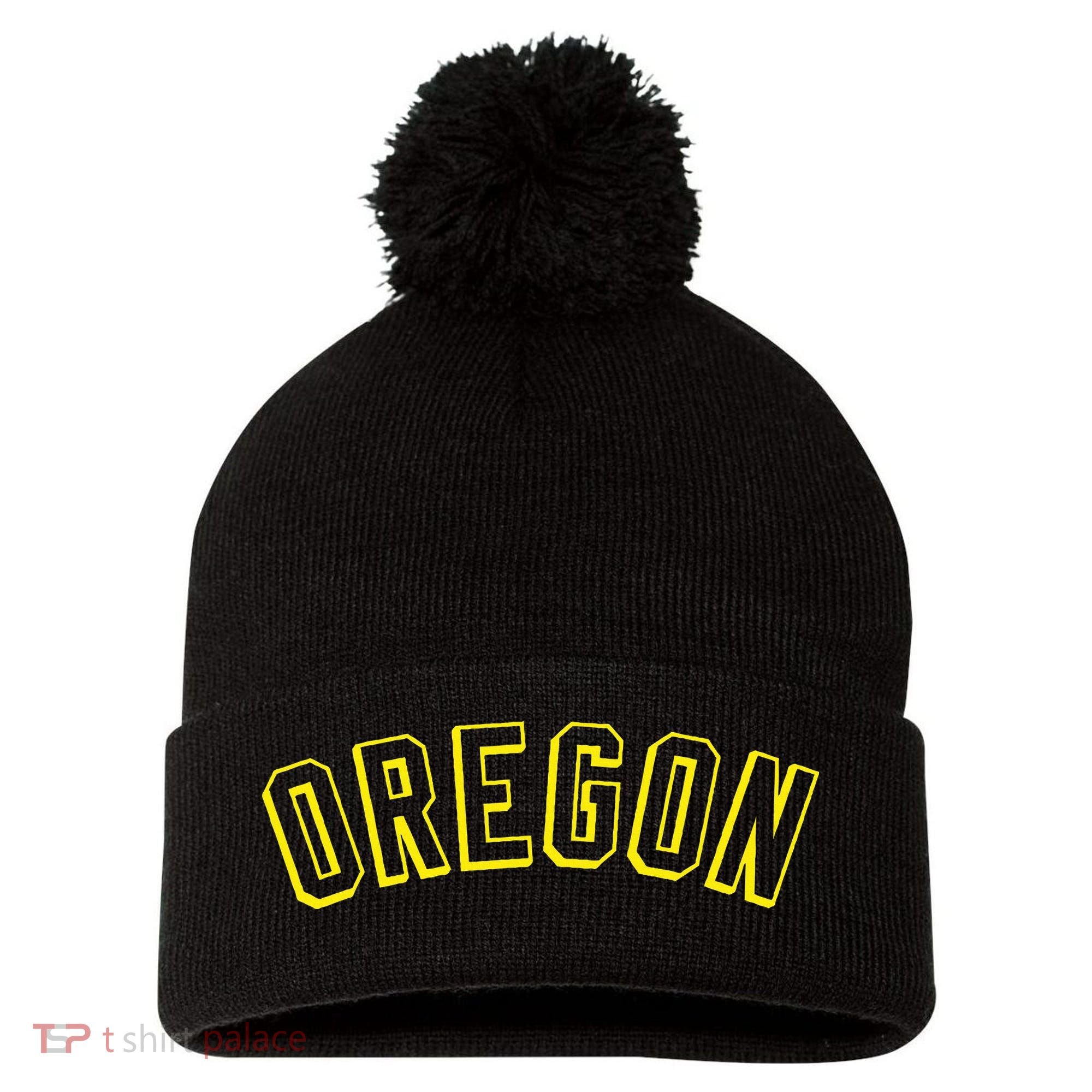 Retro Oregon Throwback Yellow Oregon Kids Pom Pom 12in Knit Beanie