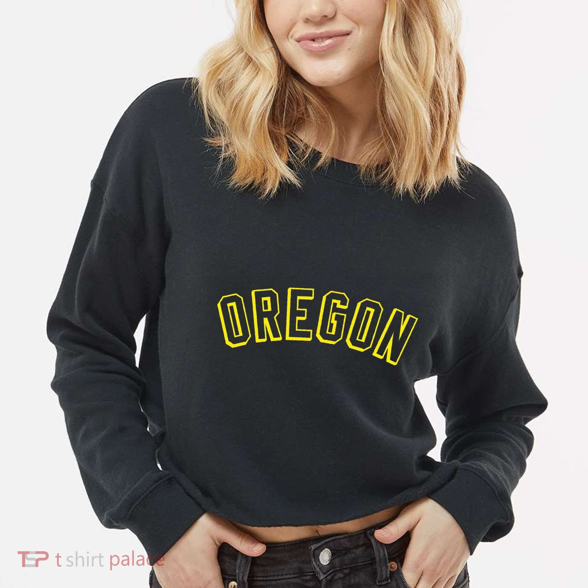 Retro Oregon Throwback Yellow Oregon Kids Cropped Pullover Crew
