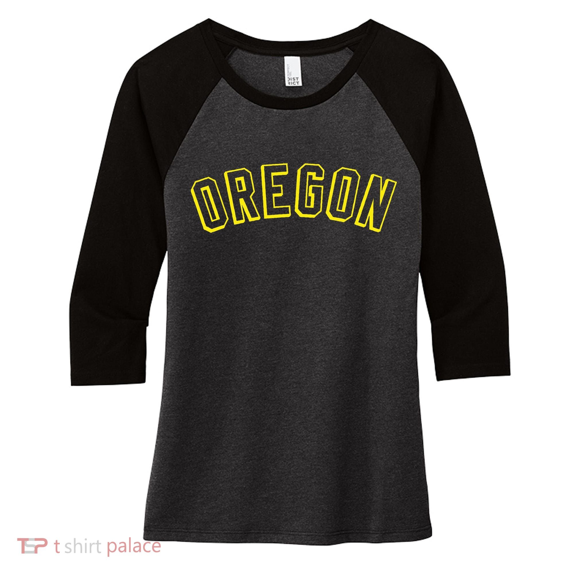 Retro Oregon Throwback Yellow Oregon Kids Women's Tri-Blend 3/4-Sleeve Raglan Shirt