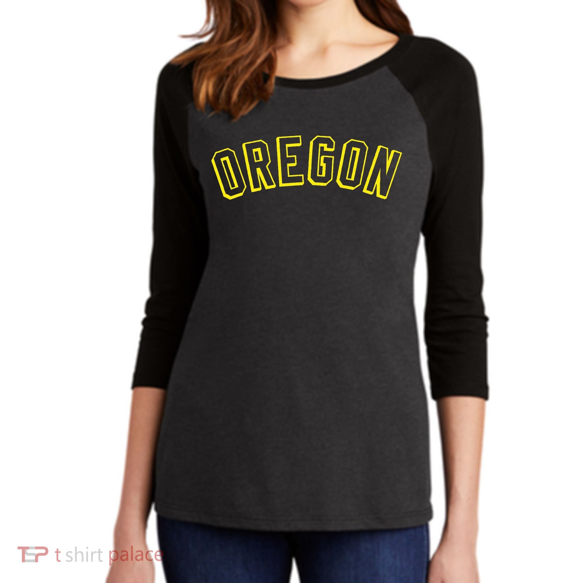 Retro Oregon Throwback Yellow Oregon Kids Women's Tri-Blend 3/4-Sleeve Raglan Shirt