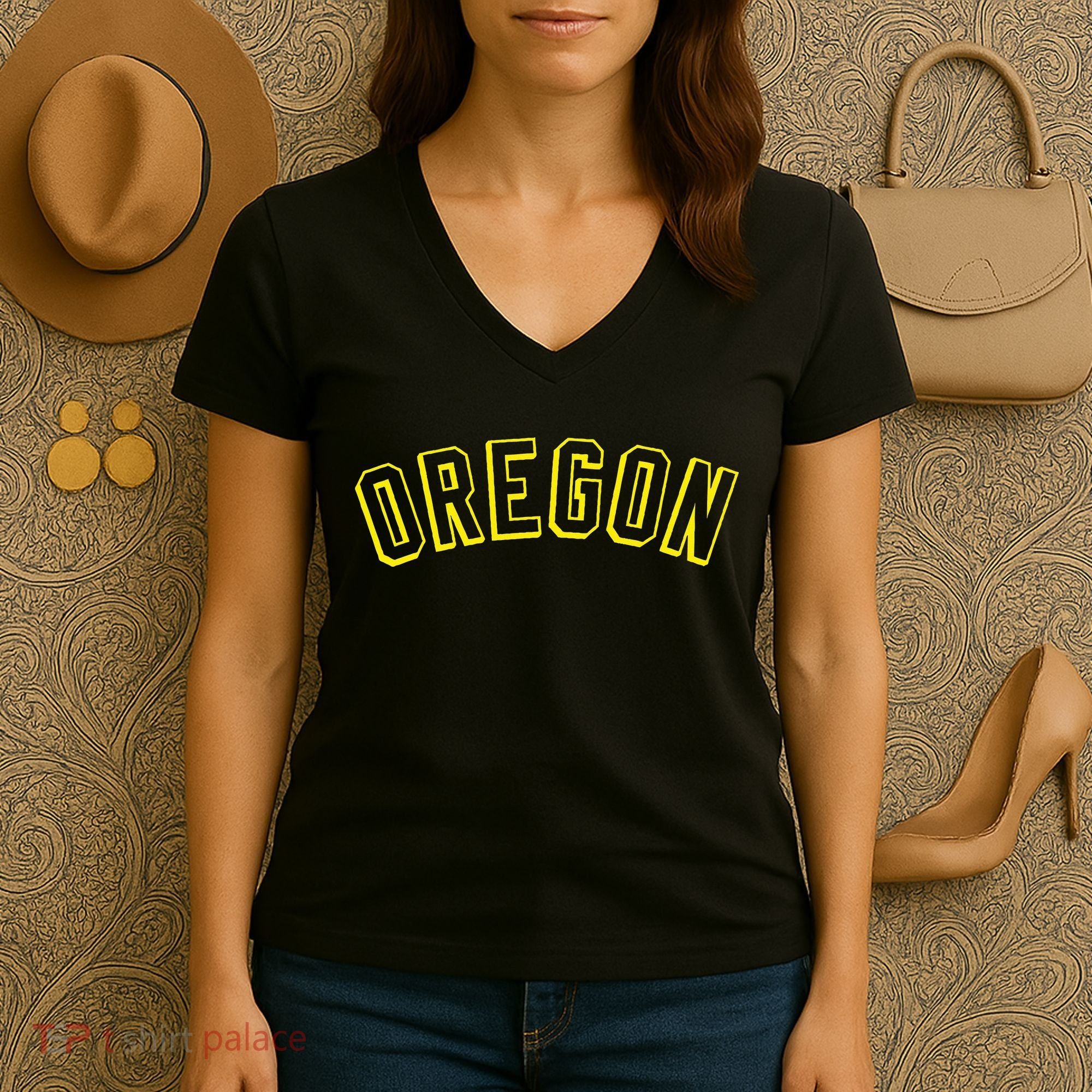 Retro Oregon Throwback Yellow Oregon Kids Women's V-Neck T-Shirt