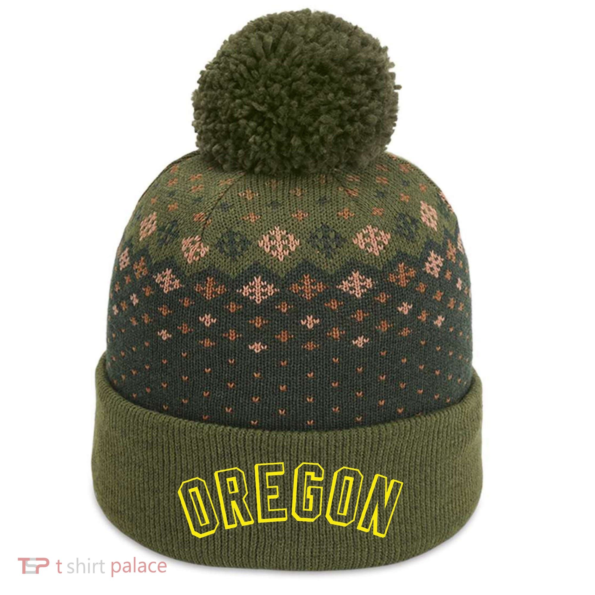 Retro Oregon Throwback Yellow Oregon Kids The Baniff Cuffed Pom Beanie