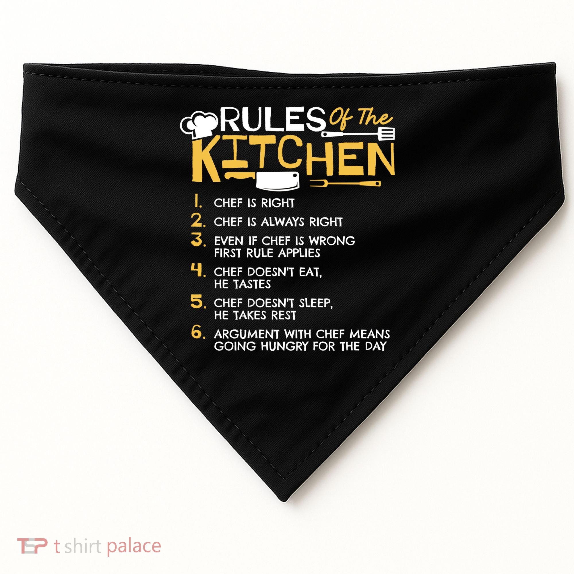 Rules Of The Kitchen Culinary Restaurant Chef Cooking Funny Gift USA-Made Doggie Bandana